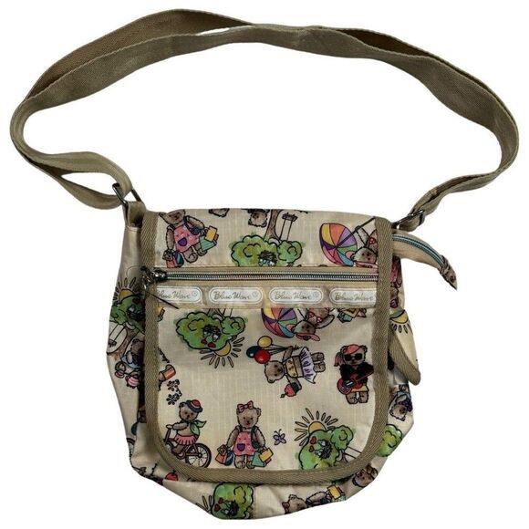 ProSports Lesportsac Teddy Bear CrossBody Bag Blue Wave Adjustable Strap Cream - Picture 1 of 9